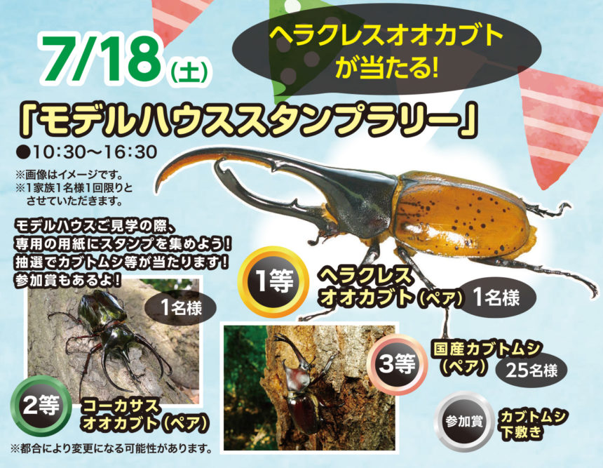 年7月18日 土 ヘラクレスオオカブトが当たる モデルハウススタンプラリー 水戸赤塚住宅公園 特設ページ