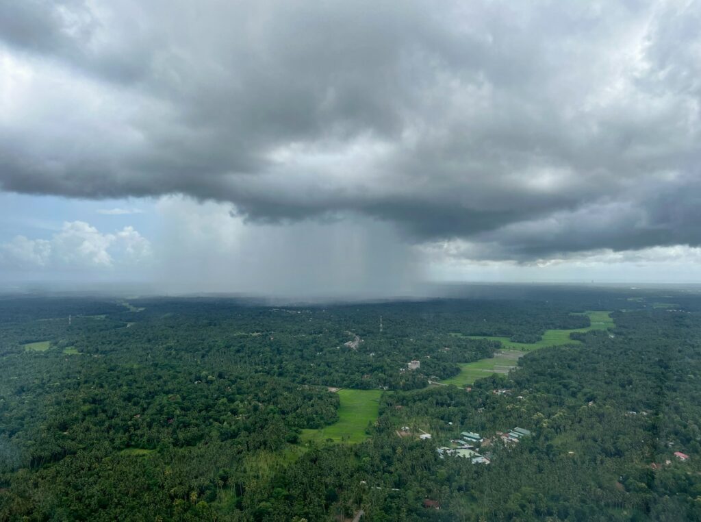 a landscape with trees and clouds